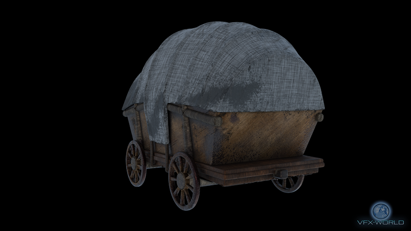 Medieval Horse-drawn wagon 3D Model back