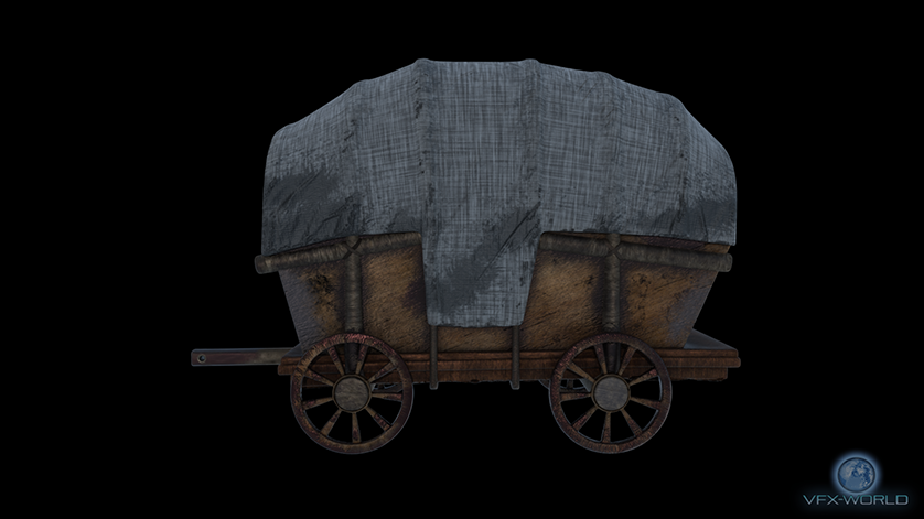 Medieval Horse-drawn wagon 3D Model left side