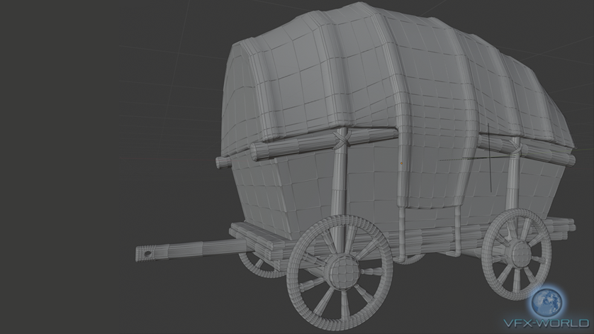 Medieval Horse-drawn-wagon 3D Model Wireframe